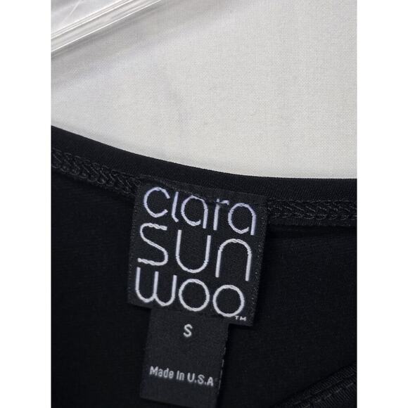 CLARA SUN WOO PEEKABOO SHOULDER DRAPED 3/4 SLEEVE BLACK TOP SIZE SMALL - Picture 3 of 6